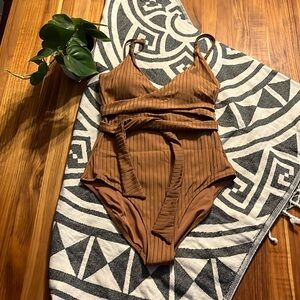 NWT Aerie Ribbed Shine Wrap One Piece Swimsuit
